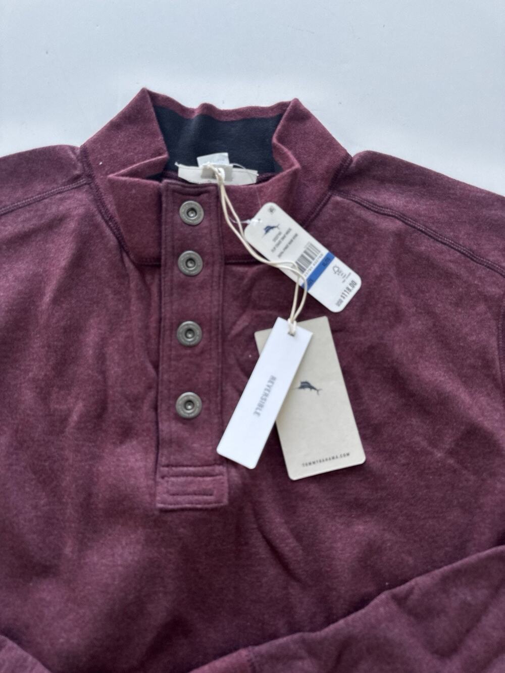 Tommy Bahama Flip Coast Reversible Snap Mock Sweatshirt Pinot Noir HTHR XL